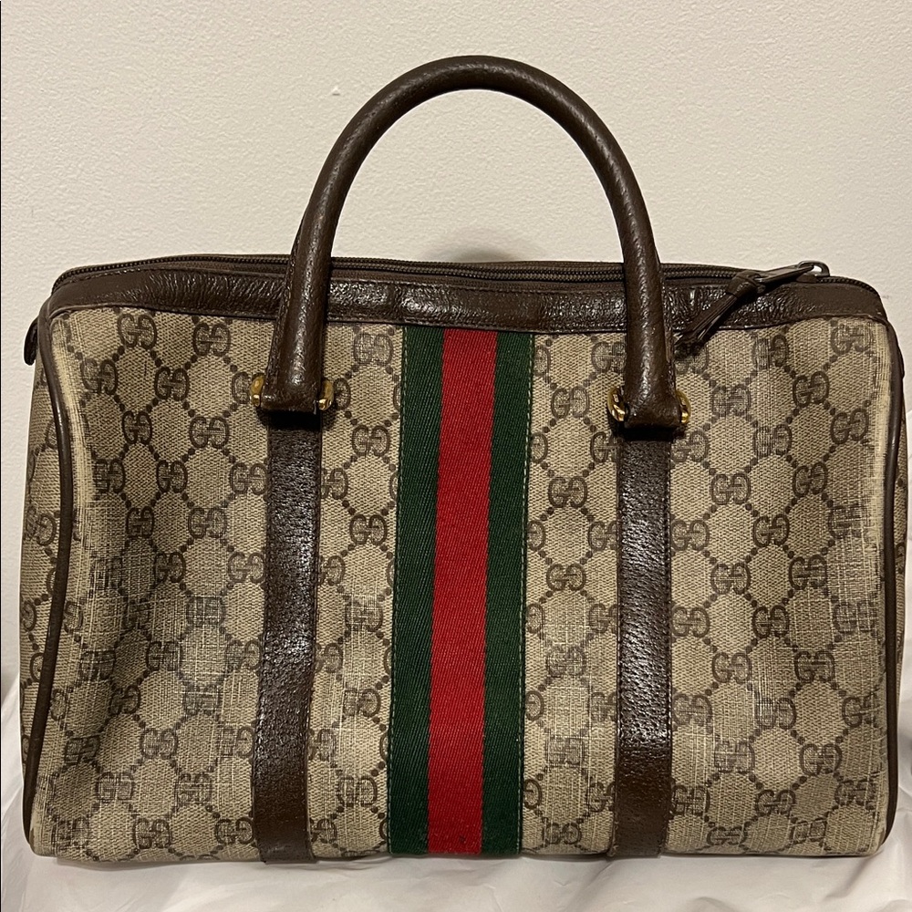 Gucci Monogram Satchel with Red and Green Accents - Picture 6 of 16